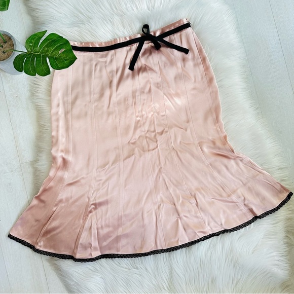 Express Y2K Champagne Dusty Rose 100% Silk Fit and Flare Retro Skirt, 0 - Picture 1 of 7